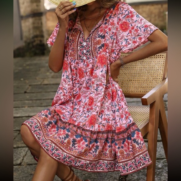 Boho floral print mini dress - Picture 9 of 12